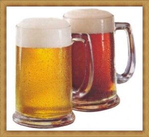 Two glass steins of beer