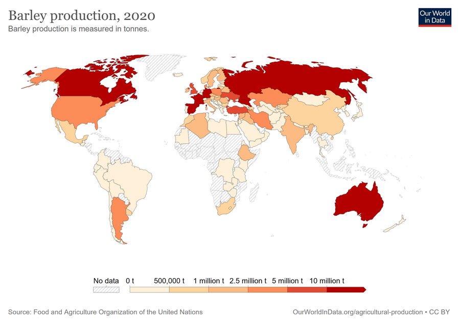 Map of global barley production